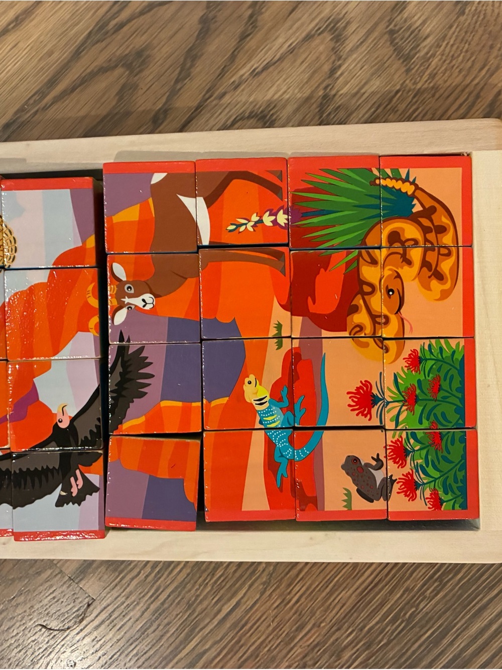 Wooden Animal Puzzle Blocks - Orange Multicolor